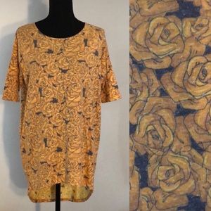LuLaRoe Irma Size XXS Yellow &Blue Rose Print